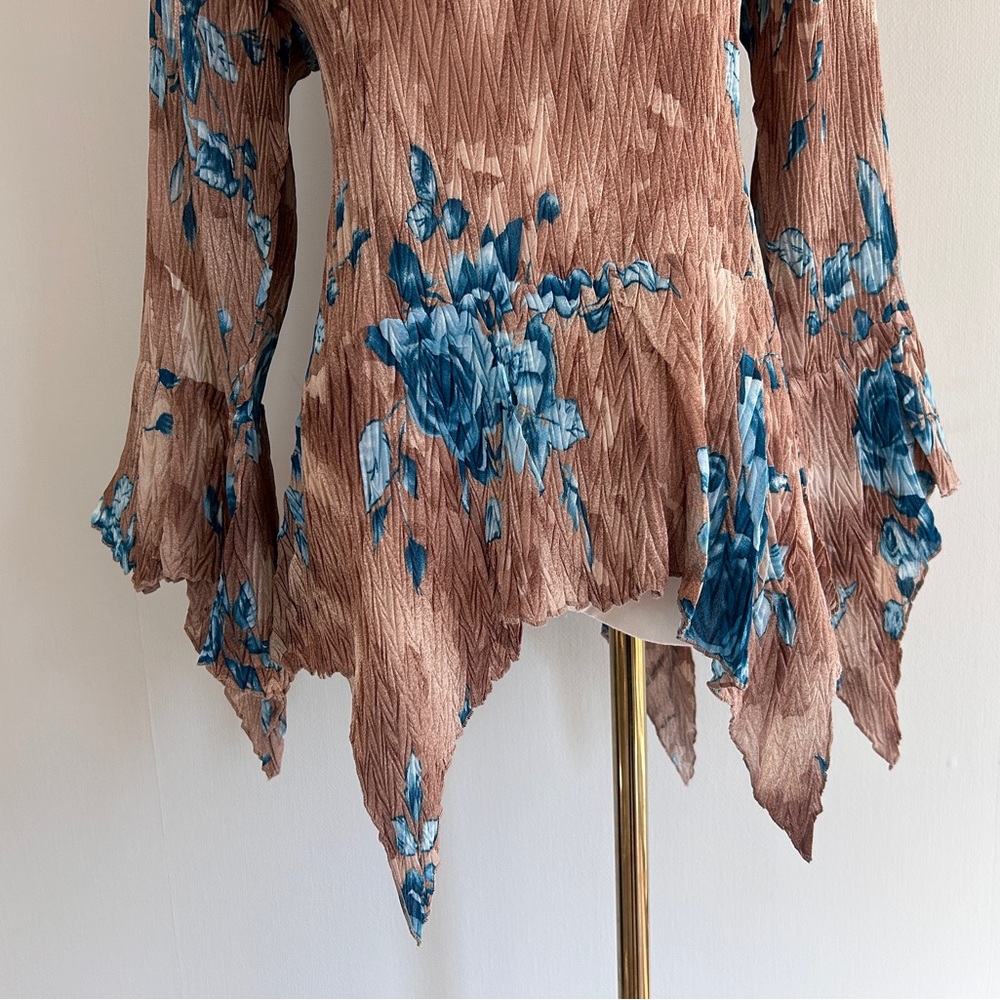 Y2K JAIPUR Asymmetric Earthy Floral Bell Sleeve Top Fairy Grunge Goblincore Sz L - Picture 9 of 16